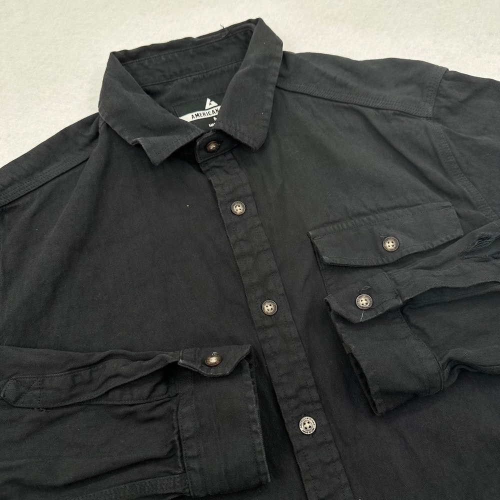 American Giant Mens Black Cotton Button Down Long Sleeve Shirt Size M USA FLAW